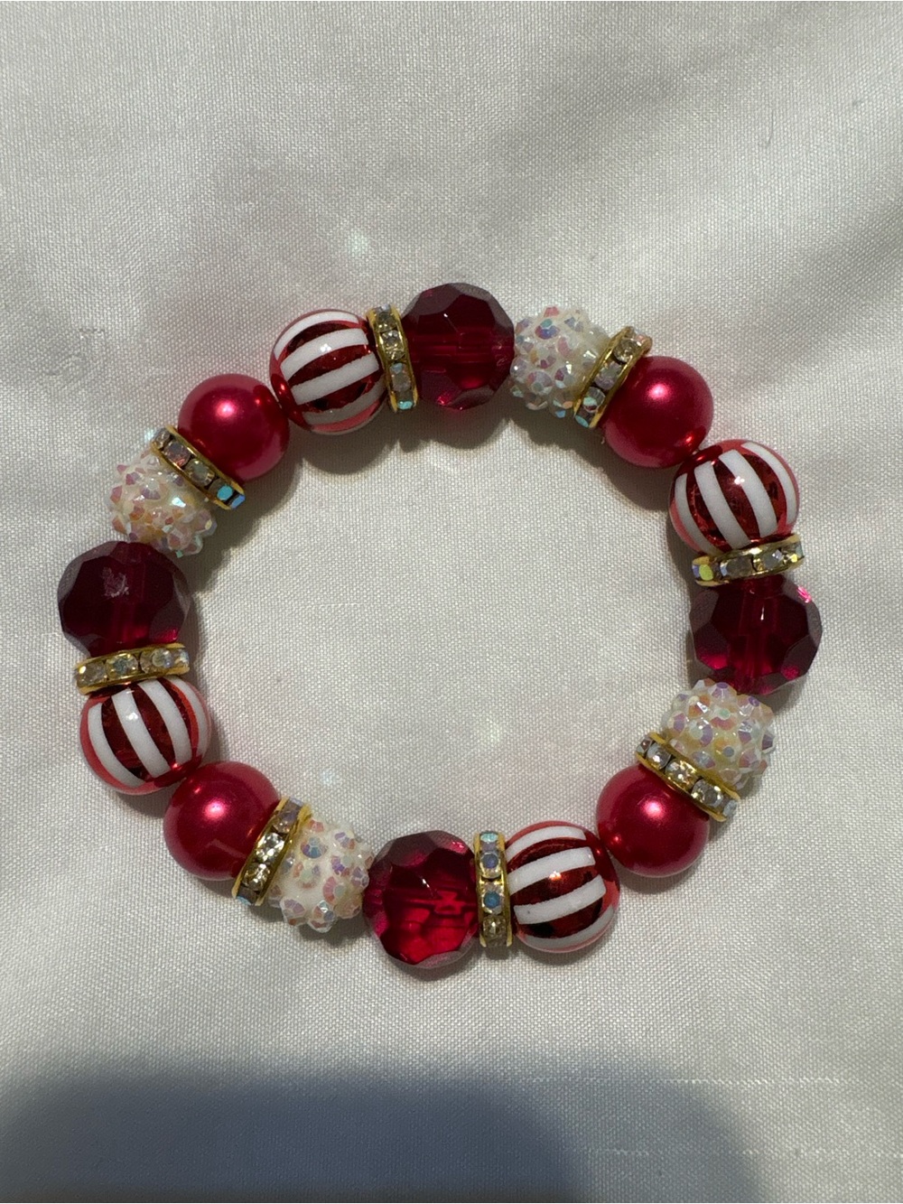 Red and White Striped Beaded Bracelet